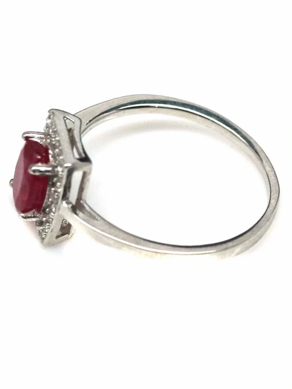 Stunning Natural Red Ruby .90CT w/ Rectangle Halo 925 Sterling Silver Sz 6.75